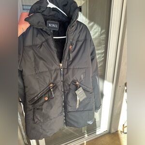 XOXO Women’s Heavyweight Quilted Winter Snow Puffer Coat Black Jacket – Size L
